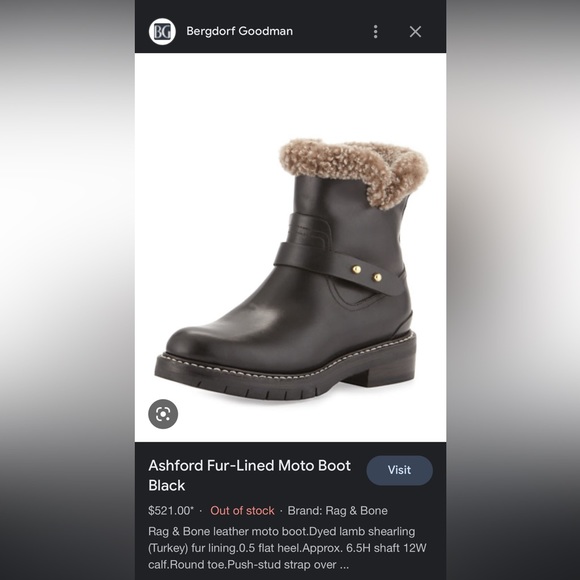 Rag & Bone
Ashford Fur-Lined Moto Boot, Black - Picture 4 of 8